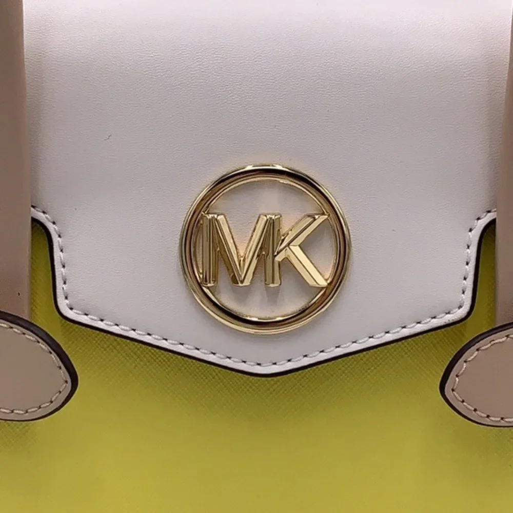 Michael Kors Carmen Medium Colorblock Faux Saffiano Leather Belted Satchel - Picture 2 of 16